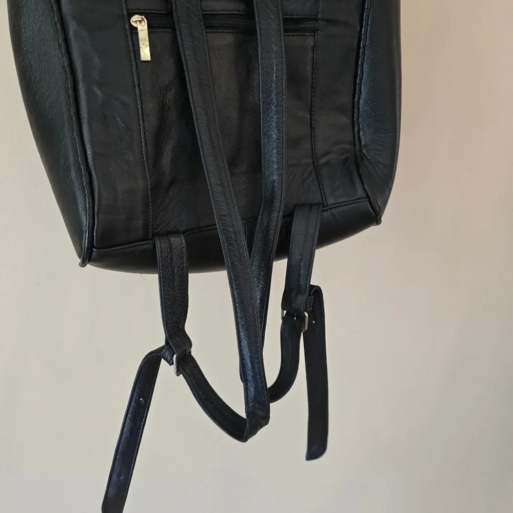 Genuine Leather Backpack Purse Black Whipstitch Made in Mexico Gold‎ Hardware